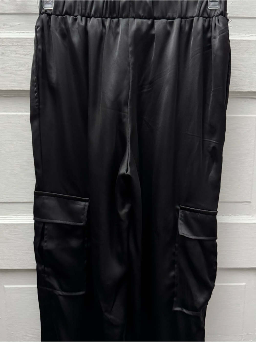 Sincerely Jules Satin Cargo Jogger Pants Black Tie Waist Utility Chic S - Picture 7 of 11